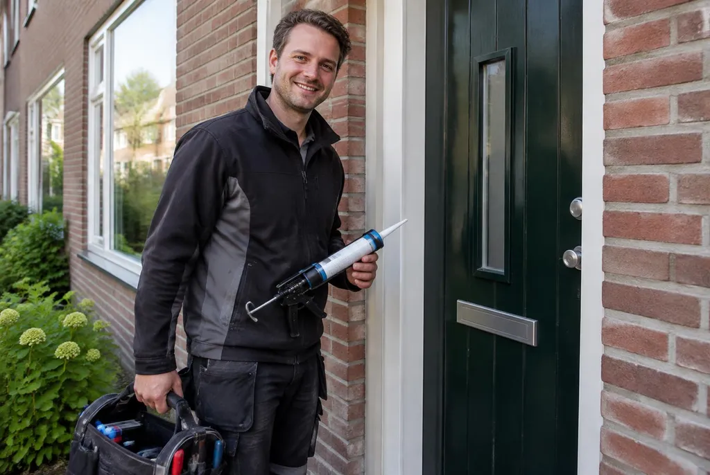 Vakman van Kitbedrijf Beesd bij de voordeur van een woning